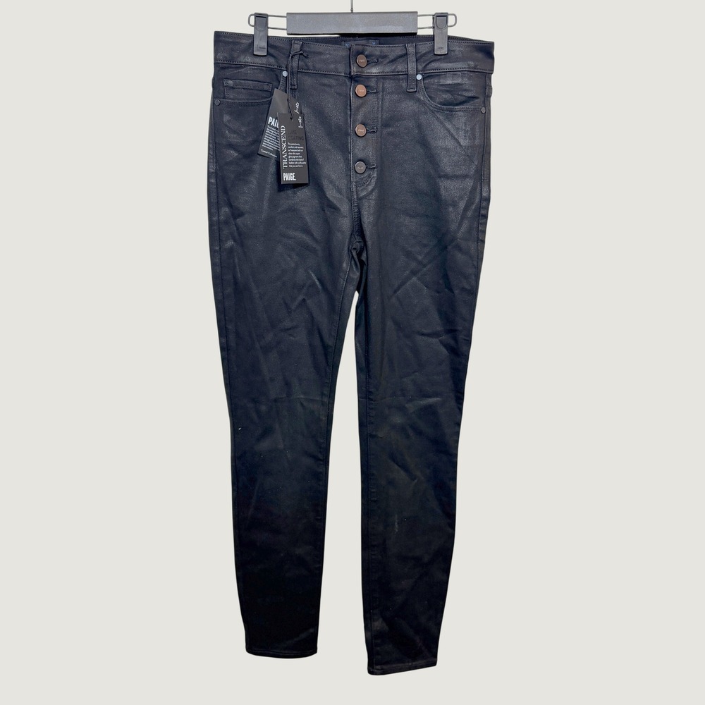 Paige Hoxton Ultra Skinny Women 30 Black Coated High Rise Exposed Button Jeans